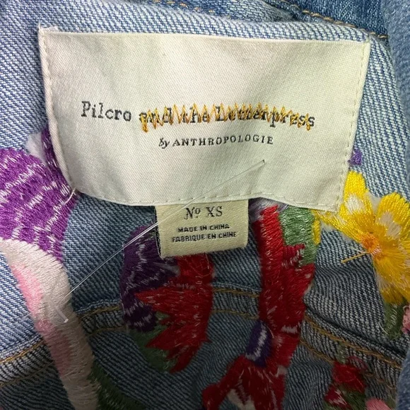 Anthropologie Size‎ XS Pilcro Amore Blue Embroidered Jean Jacket - Picture 8 of 9